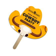 5x5 Inch Custom Cowboy Hat Shape Full Color One Sided Mini Hand Fans - 16 pt