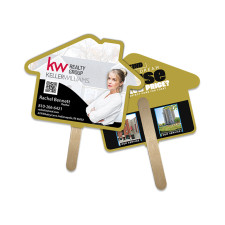 5x5 Inch Custom House Shape Full Color Double Sided Mini Hand Fans - 16 pt
