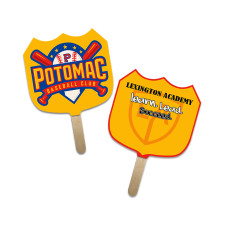 5x5 Inch Custom Shield Shape Full Color Double Sided Mini Hand Fans - 16 pt