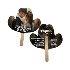 5x5 Inch Customized Cowboy Hat Shape Full Color Double Sided Mini Hand Fans - 16 pt