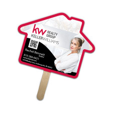 5x5 Inch Customized House Shape Full Color One Sided Mini Hand Fans - 16 pt