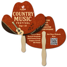 Custom 8x8 Inch Cowboy Hat Shape Full Color Double Sided Hand Fans - 16 pt