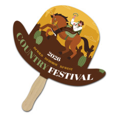 Custom Printed Custom Printed 8x8 Inch Derby Hat Shape Full Color One Sided Hand Fans - 16 pt
