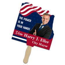 Custom Printed 8x8 Inch Flag Shape Full Color One Sided Hand Fans - 16 pt