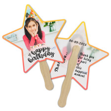 Custom 8x8 Inch Star Shape Full Color Double Sided Hand Fans - 16 pt