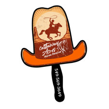 Custom Budget Cowboy Hat Shaped Hand Fans - One Side