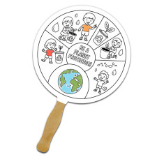Custom Printed Circle Shape Full Color One Sided Coloring Hand Fans - 16 pt