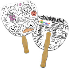 Custom Leaf Shape Full Color Double Sided Coloring Hand Fans - 16 pt