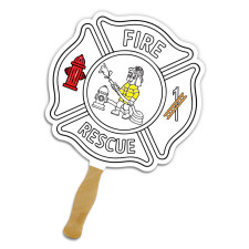 Custom Fire Badge Shape Full Color One Sided Coloring Hand Fans - 16 pt