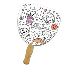 Custom Printed Leaf Shape Full Color One Sided Coloring Hand Fans - 16 pt