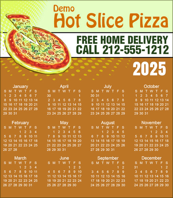 3.5x4 Custom Pizza Calendar Magnets 20 Mil Square Corners