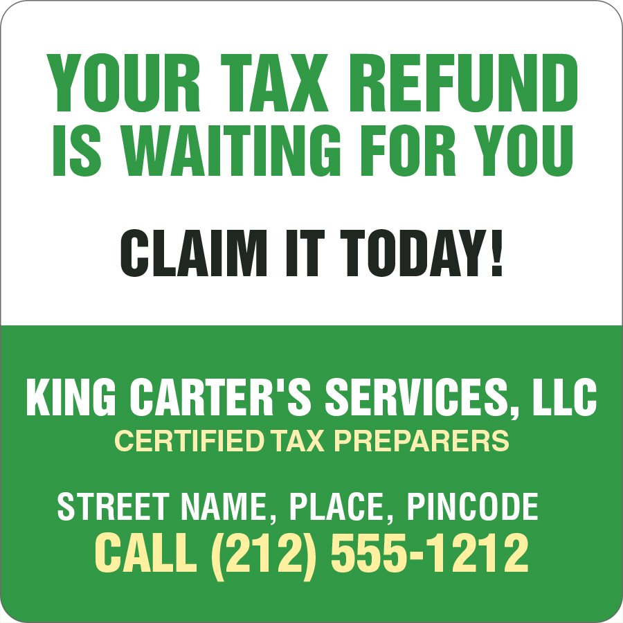 12x12 Custom Tax Preparation Car Bumper Auto Vehicle Signs