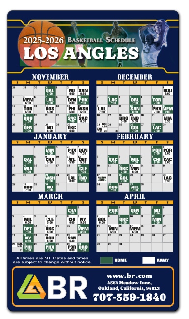 4x7 Personalized Basketball Schedule Indoor Magnets 40 Mil Round Corners