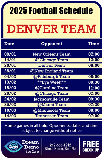 Custom Denver Broncos Football Schedule Magnets