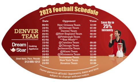 4x7 Custom One Team Denver Team Football Schedule Cooking Appliance Football Magnets 20 Mil