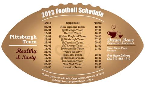 4x7 Custom One Team Pittsburgh Team Football Schedule Football Shape  Magnets 20 Mil