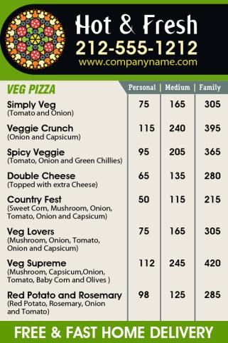 4x6 Custom Pizza Menu Magnets 20 Mil Square Corners