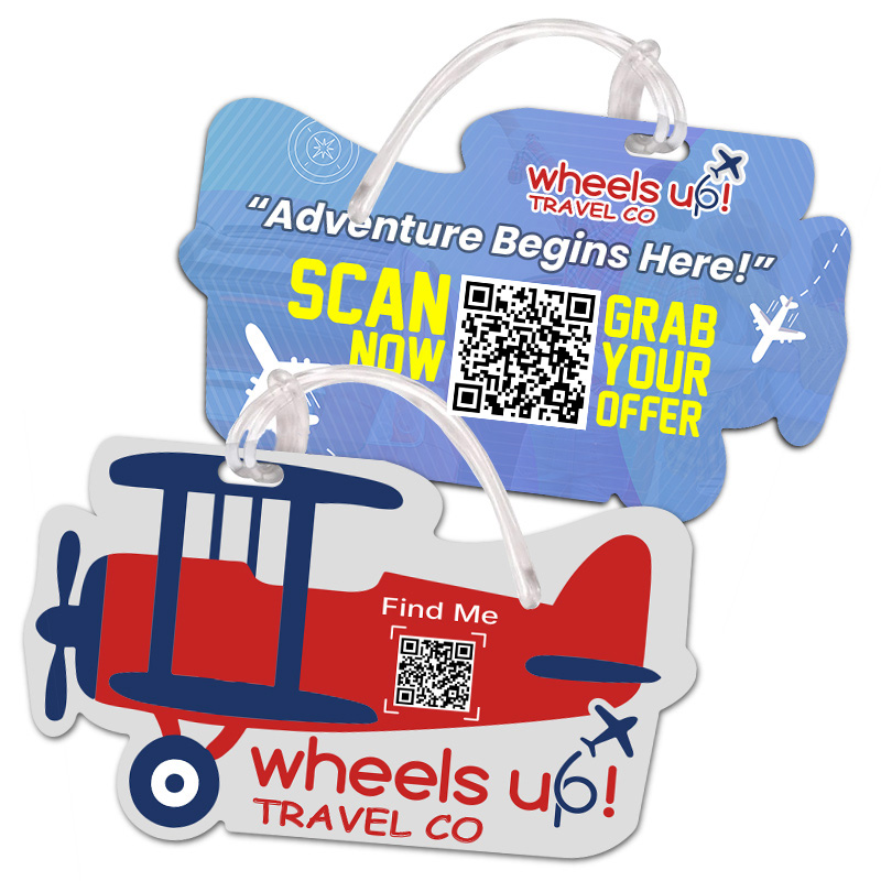 2.5x4.25 Custom Printed Airplane Shaped Full Color Double Sided Luggage Tags - 50 Mil