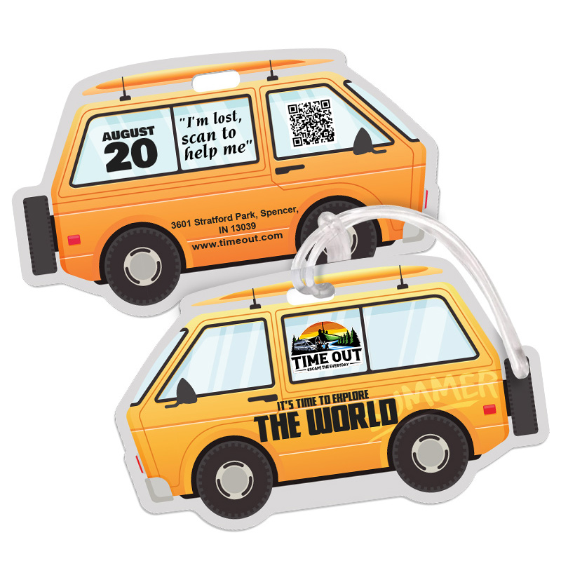 2.5x4.25 Custom Printed Van Shaped Full Color Double Sided Luggage Tags - 50 Mil