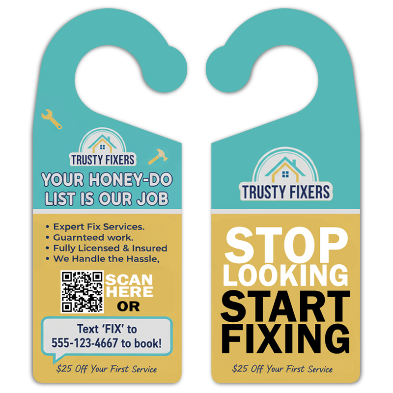 3.5x8.5 Inch Full Color Double Sided Round Handle Door Hangers - 14 pt Paper