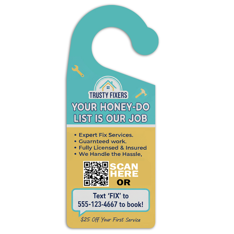 3.5x8.5 Inch Full Color One Sided Round Handle Door Hangers - 14 pt Paper