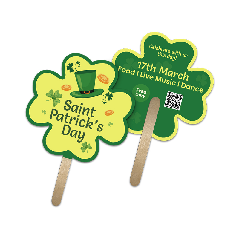 5x5 Inch Custom Clover Shape Full Color Double Sided Mini Hand Fans - 16 pt