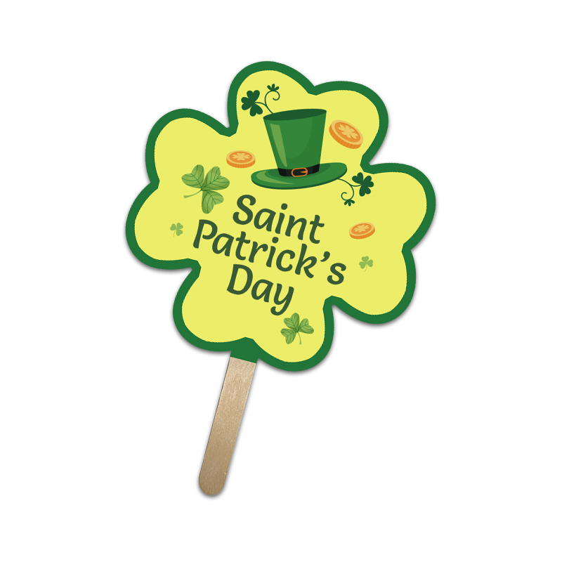 5x5 Inch Customized Clover Shape Full Color One Sided Mini Hand Fans - 16 pt