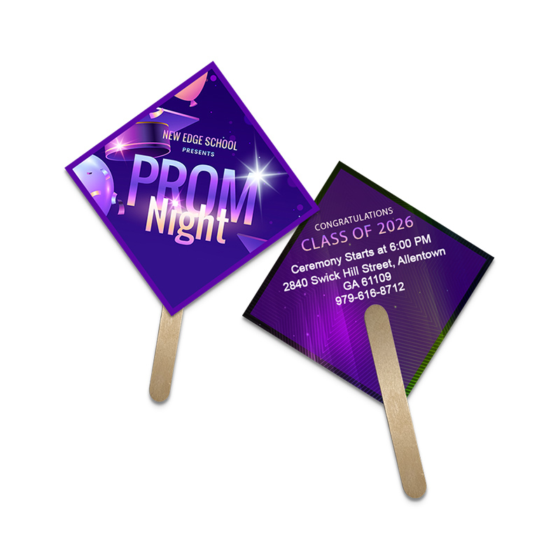 5x5 Inch Customized Diamond Shape Full Color Double Sided Mini Hand Fans - 16 pt