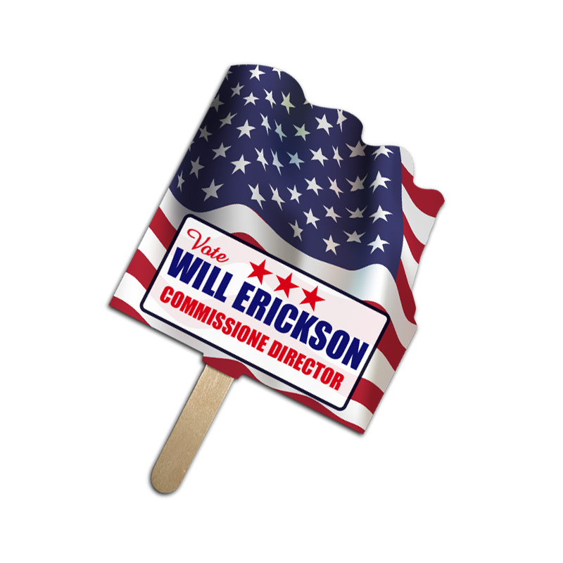 5x5 Inch Customized Flag Shape Full Color One Sided Mini Hand Fans - 16 pt