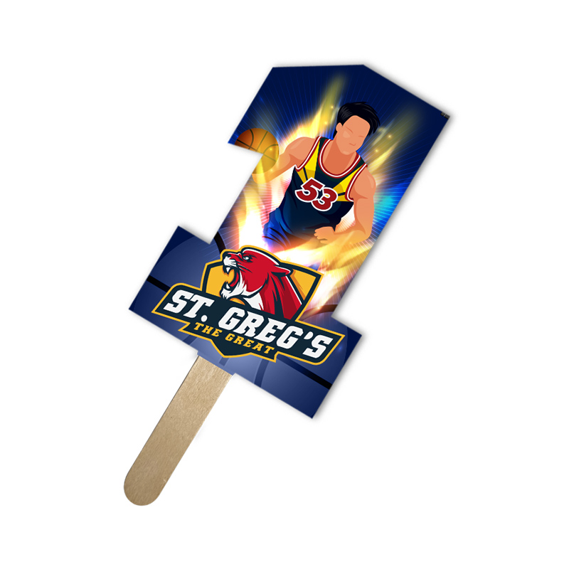 5x5 Inch No 1 Shape Full Color One Sided Mini Hand Fans - 16 pt 