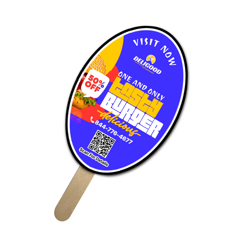 5x5 Inch Oval Full Color One Sided Mini Hand Fans - 16 pt 