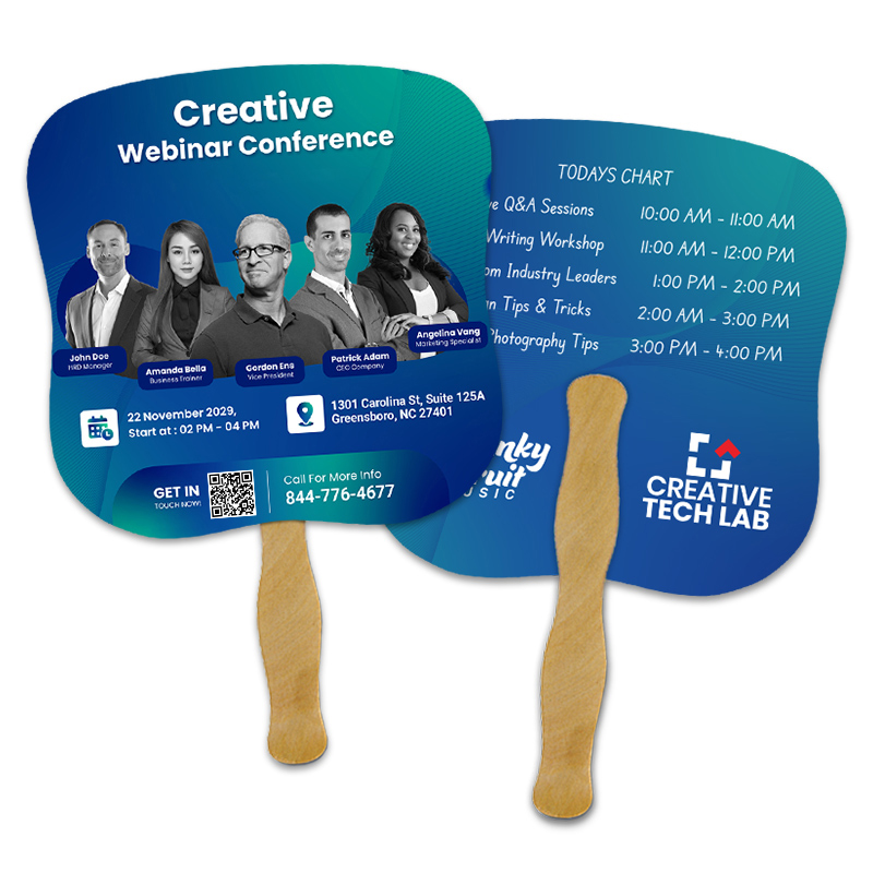 Custom Printed Printed 7.25x7.25 Inch Hourglass Full Color Double Sided Hand Fans - 16 pt