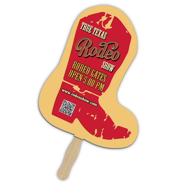 Custom 8x8 Inch Boot Shape Full Color One Sided Hand Fans - 16 pt