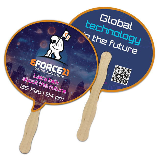 Custom Printed 8x8 Inch Bubble Shape Full Color Double Sided Hand Fans - 16 pt