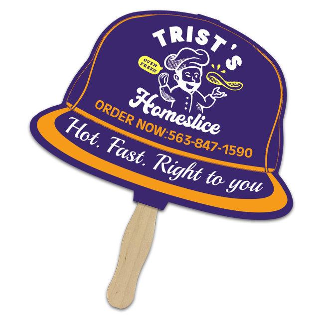 Custom Printed 8x8 Inch Cap Shape Full Color One Sided Hand Fans - 16 pt
