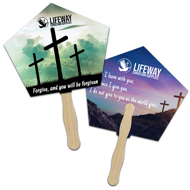 Custom Printed 8x8 Inch Church Shape Full Color Double Sided Hand Fans - 16 pt