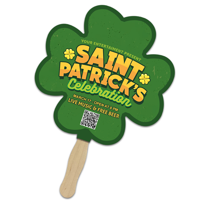 Custom 8x8 Inch Clover Shape Full Color One Sided Hand Fans - 16 pt