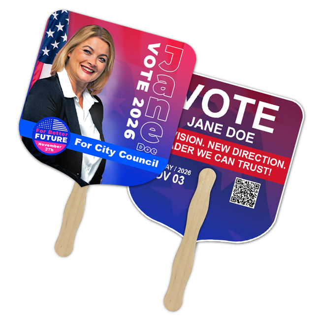 Custom Printed 8x8 Inch Elect Shape Full Color Double Sided Hand Fans - 16 pt