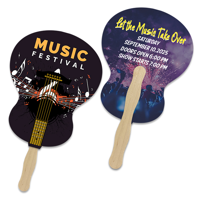 Custom 8x8 Inch Guitar Shape Full Color Double Sided Hand Fans - 16 pt