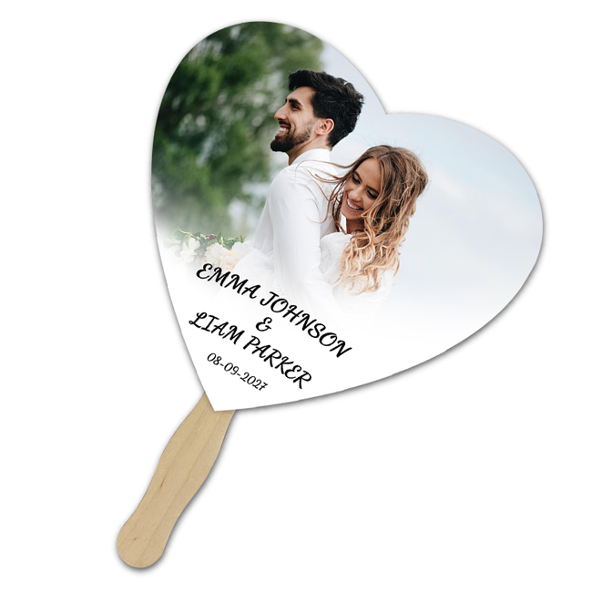 Custom 8x8 Inch Heart Shape Full Color One Sided Hand Fans - 16 pt