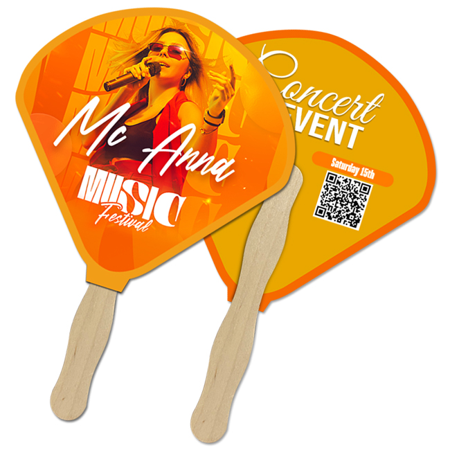 Custom 8x8 Inch Shell Shape Full Color Double Sided Hand Fans - 16 pt