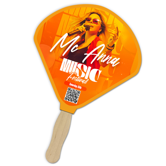 Custom 8x8 Inch Shell Shape Full Color One Sided Hand Fans - 16 pt