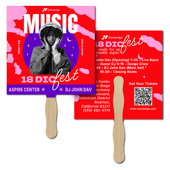 Custom Printed 8x8 Inch Square Shape Full Color Double Sided Hand Fans - 16 pt