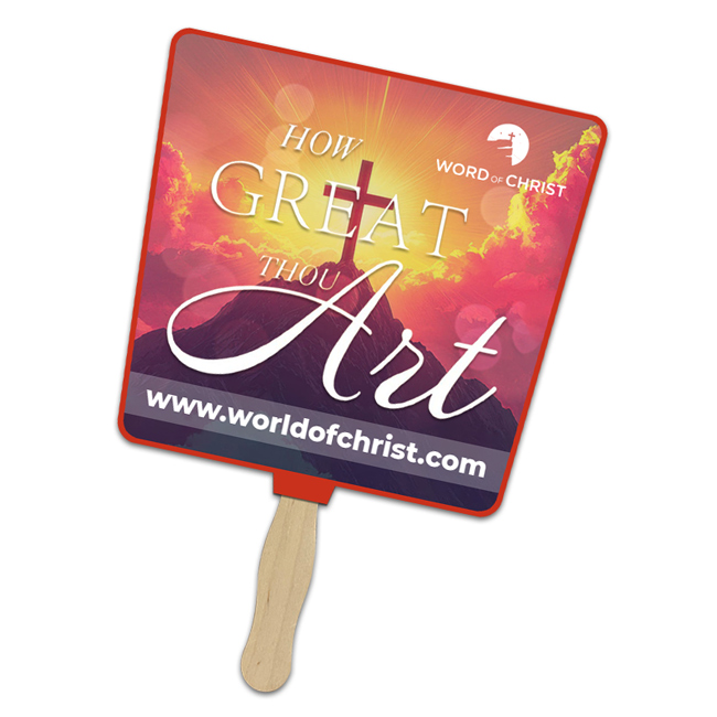 Custom 8x8 Inch Tapered Full Color One Sided Hand Fans - 16 pt