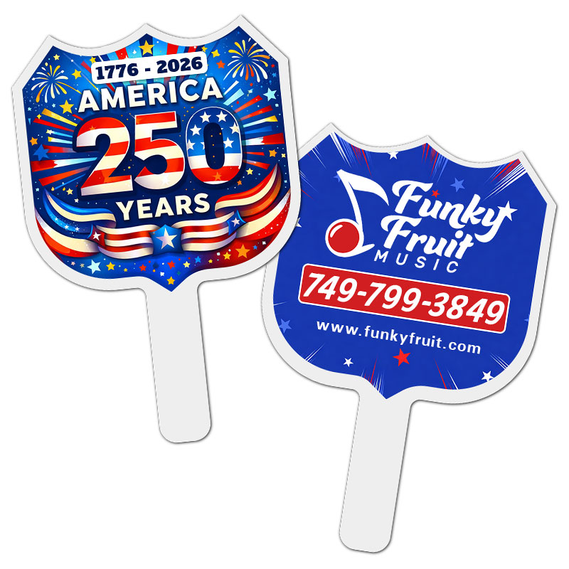 Budget Custom Interstate Sign Shaped Hand Fans - Double Side