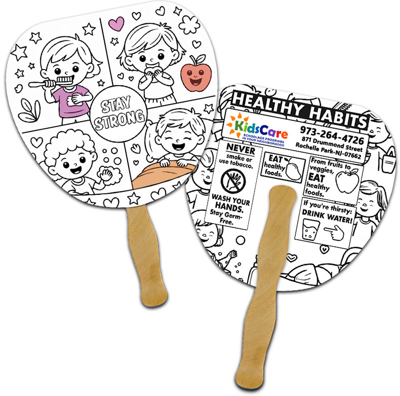 Custom Leaf Shape Full Color Double Sided Coloring Hand Fans - 16 pt