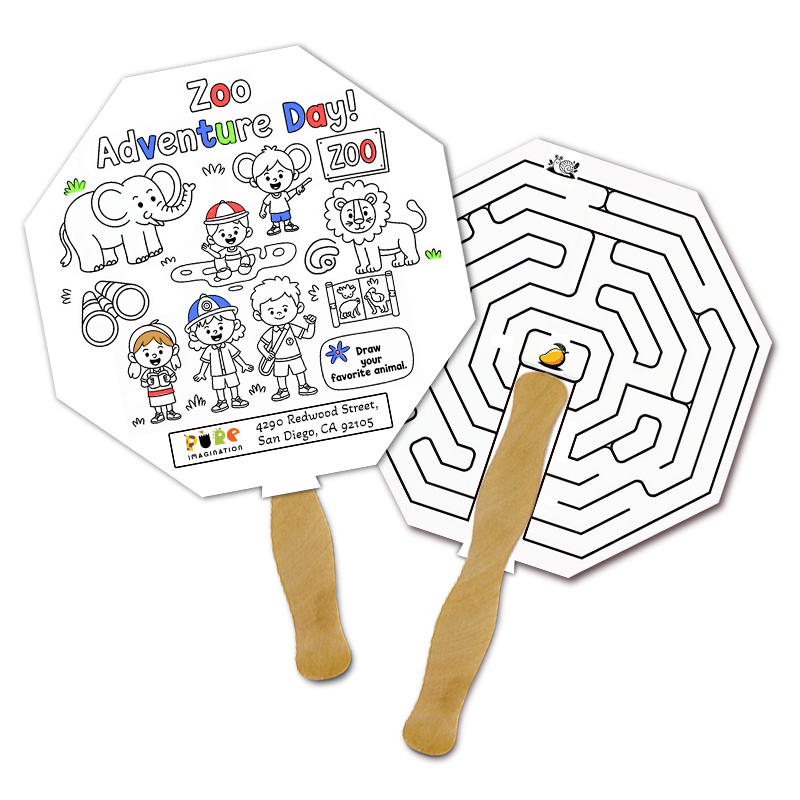 Custom Hexagon Shape Full Color Double Sided Coloring Hand Fans - 16 pt