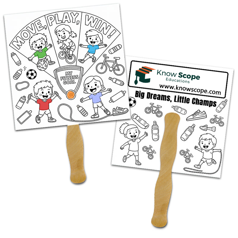 Custom Printed Square Shape Full Color Double Sided Coloring Hand Fans - 16 pt