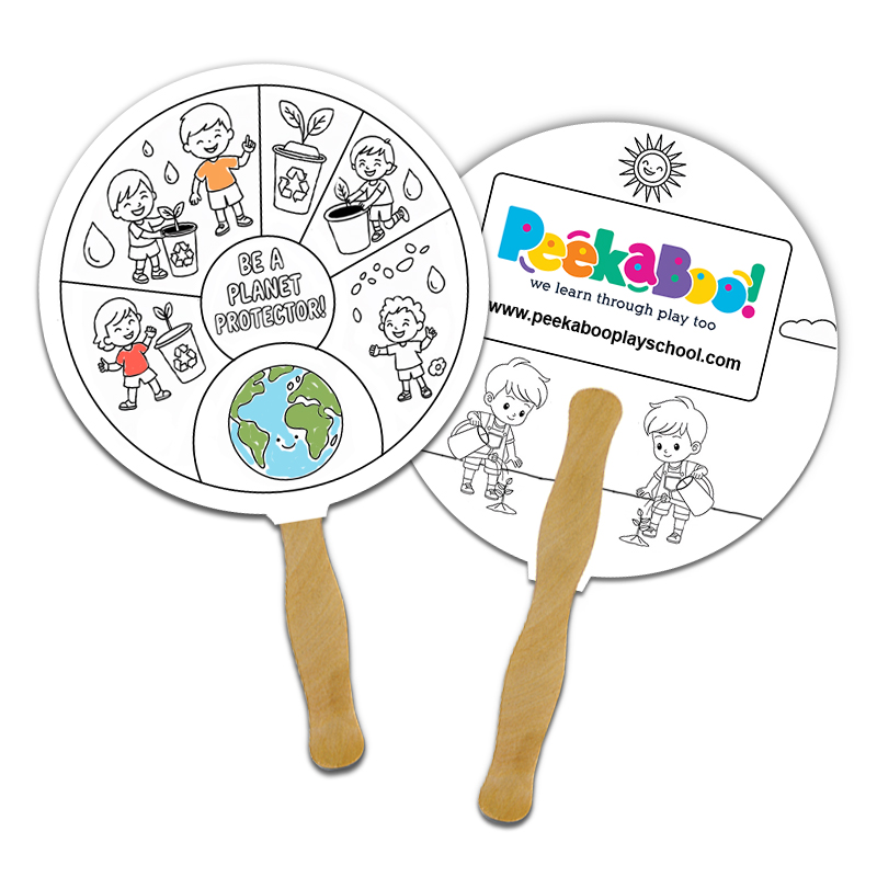 Custom Circle Shape Full Color Double Sided Coloring Hand Fans - 16 pt