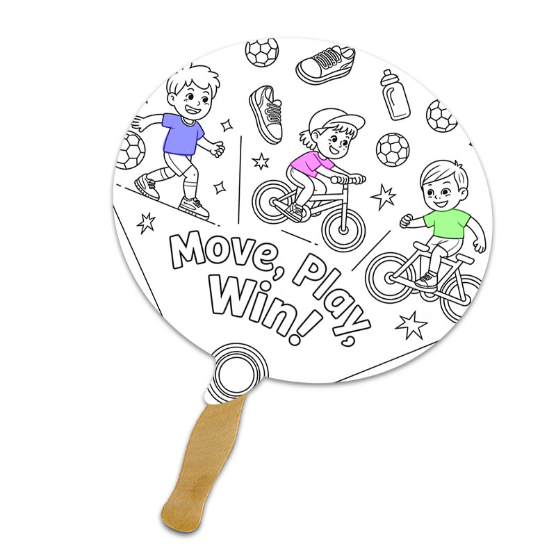 Custom Bubble Shape Full Color One Sided Coloring Hand Fans - 16 pt
